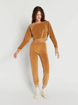 Velour Slim Track Pants in Teddy