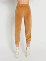 Velour Slim Track Pants in Teddy