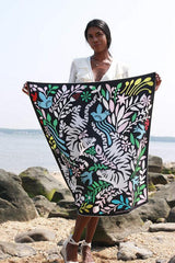 Silk Scarf of Cheerful Moments in Black