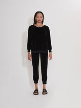 Velour Slim Track Pants in Black