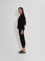 Velour Slim Track Pants in Black