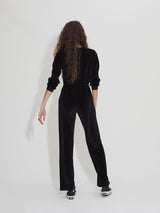 Velour V-Neck Jumpsuit in Black