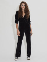 Velour V-Neck Jumpsuit in Black by Suzie Kondi