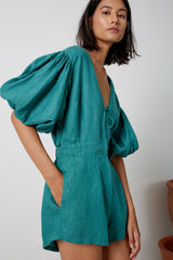 Puff Sleeve V-Neck Romper